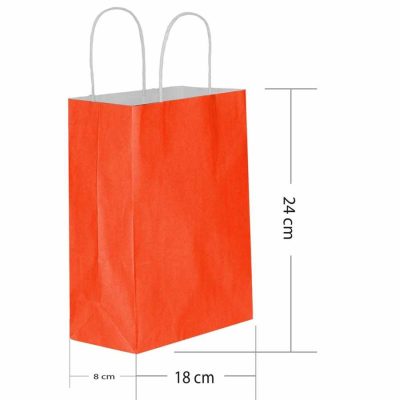 Büküm saplı kırmızı kraft poşet 18x24x8