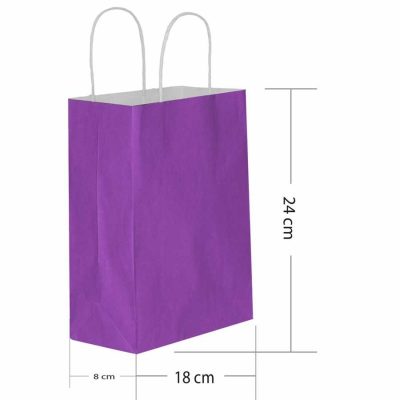 Büküm saplı mor renk kraft poşet 18x24x8