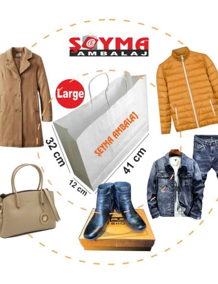 Yatay beyaz kraft poşet 41x32x12