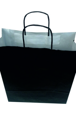 Siyah saplı siyah renk beyaz kraft poşet  32x41x12cm
