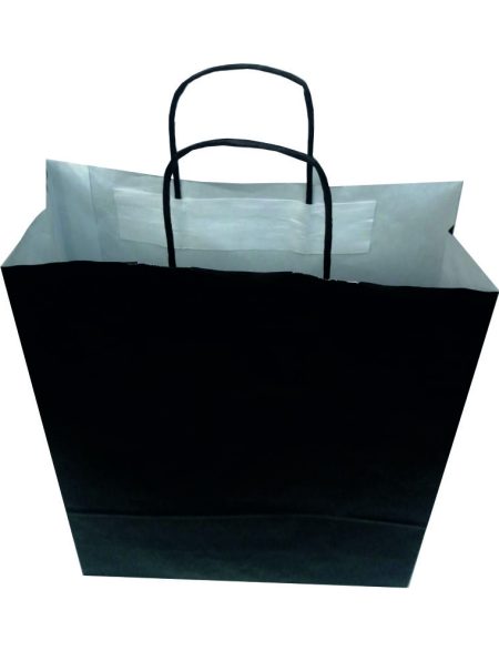 Siyah saplı siyah renk beyaz kraft poşet  32x41x12cm