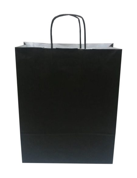 Siyah saplı siyah renk beyaz kraft poşet  32x41x12cm