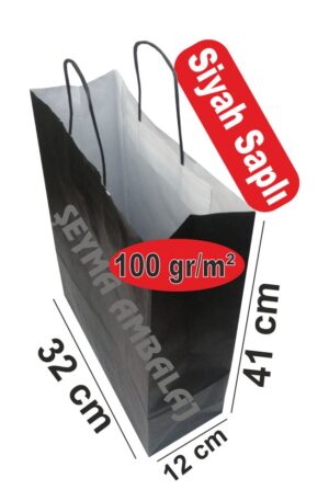 Siyah saplı siyah renk beyaz kraft poşet  32x41x12cm