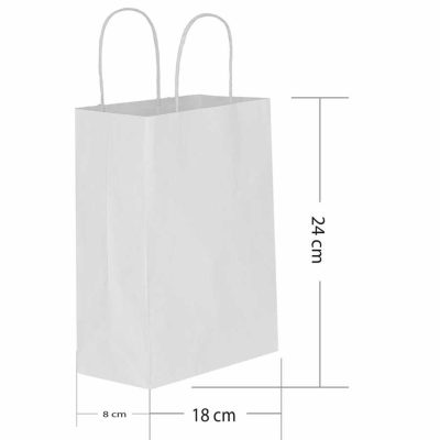 Büküm saplı beyaz kraft çanta 18x8x24