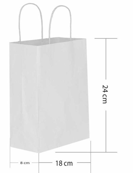 Büküm saplı beyaz kraft poşet 18x24x8