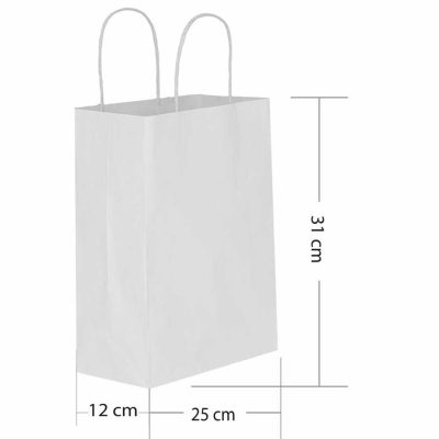 bukum sapli beyaz kraft poşet 25x31x12