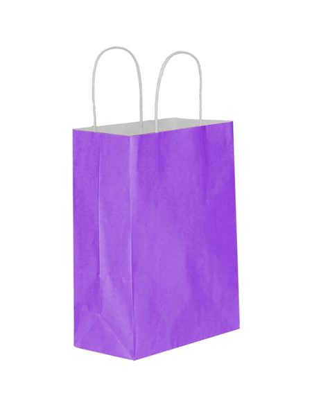 Büküm saplı mor renk kraft poşet 18x24x8