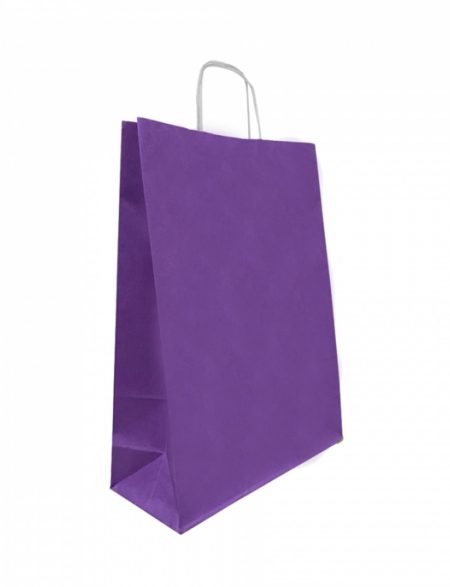 Büküm saplı mor renk kraft poşet 18x24x8