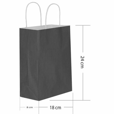 büküm saplı siyah renk kraft poşet 18x24x8