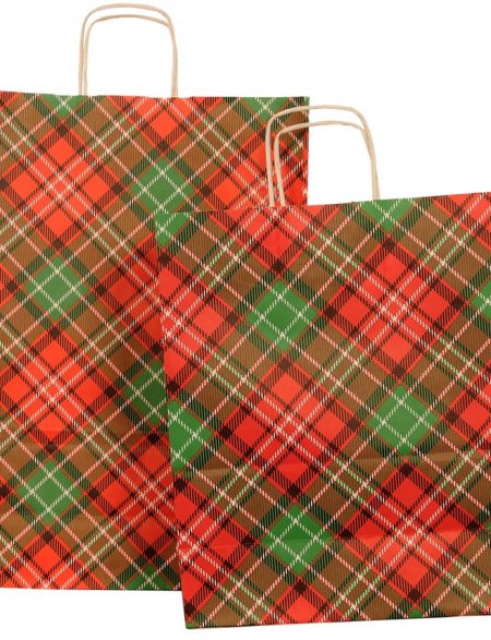 Ekose Desen Baskılı Kraft Poşet çanta 25×31