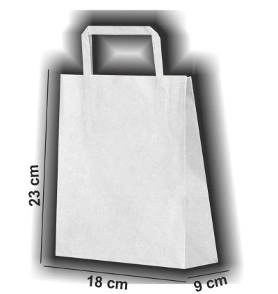 düz saplı beyaz kraft poşet 18x23x9