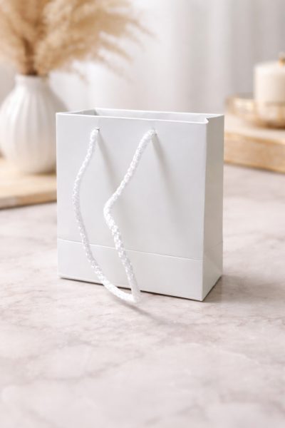 İpli Beyaz mini Karton çanta 11x11x5