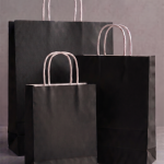Büküm saplı siyah renk kraft poşet 18x24x8